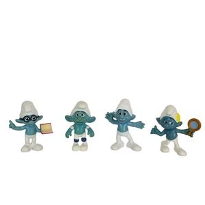 Set of 4 Smurf Figurines Action Figures Toy Collection Papa Brainy Handy Grouchy